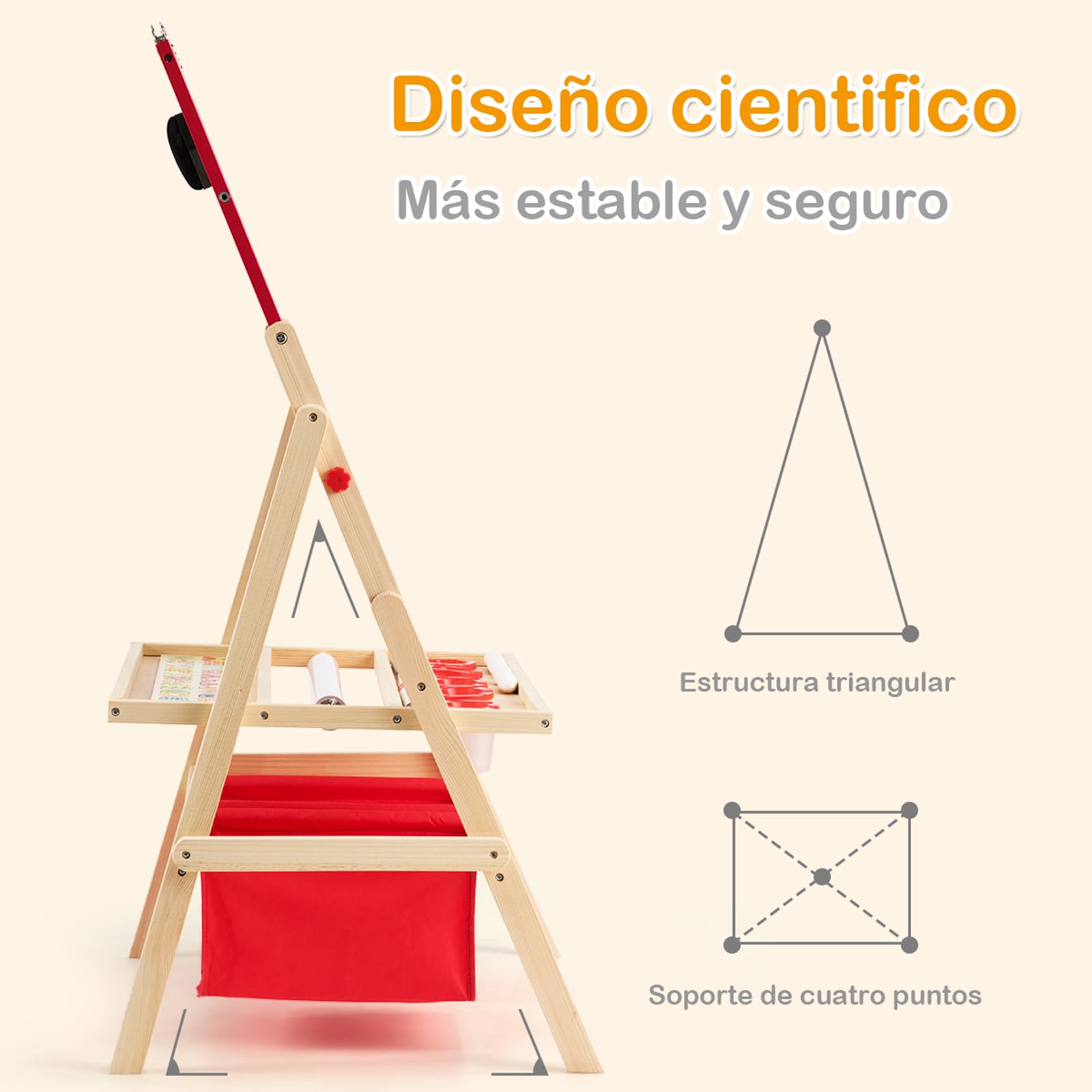 COSTWAY Caballete para Niños 3 en 1 Tablero de Doble Cara Pizarra de Pie de Madera con Accesorios para Juego Dibujo Infantil (Modelo 2)