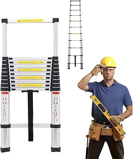 Telescopic Ladder 10.5FT | 3.2M Max Load 330lbs Multi-Purpose Aluminum Telescopic Folding Ladders Extendable Loft Ladder with EN131 w/Anti Slip Ruber Small Gift