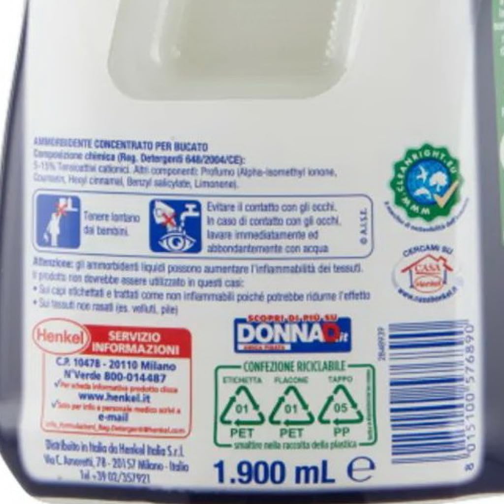 VERNEL Concentrato Aromaterapia Fiori Di Loto, suavizante, lavadora concentrada perfumada, frescura y suavidad intensas, 6 envases XXL de 1,9 litros + polpa italiana gourmet de 400 g