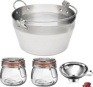 Stainless Steel Mini Maslin Pan Set for Homemade Jam & Preserve, with Canning Funnel n 2 Glass Jam Jars (4.7QT)