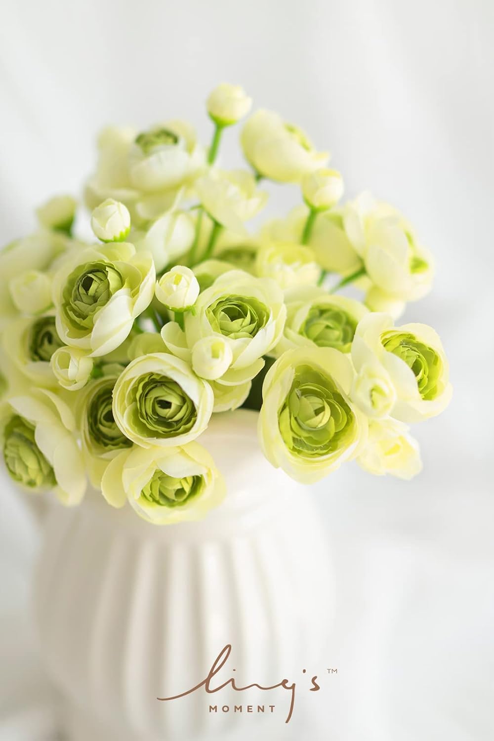 Ling's moment Ranunculus Artificial Flower, Faux Silk Mini Ranunculus Flowers for DIY Bouquet, Bulk Fake Wedding Filler Flowers for Centerpieces Arrangements Bridal Shower Decorations, Green