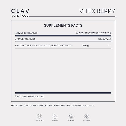 Miniatura 8 de Vitex Berry - Extracto 41 de Chasteberry Premium (Vitex Agnus Castus) - Apoyo para la menopausia y el síndrome premenstrual - Equilibrio hormonal