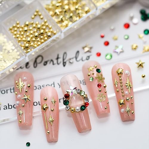 Miniatura 4 de Diamantes de imitación de uñas de cristal de Navidad gemas de vidrio con parte trasera plana copos de nieve rojos verdes y dorados adornos de uñas