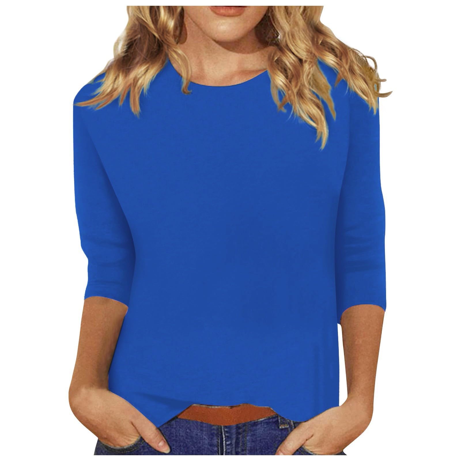 slqdgmryz 3/4 Sleeve Shirts for Women Loose Fit Crewneck Dressy Casual Tops Lightweight Solid Color Comfy Cute T Shirts