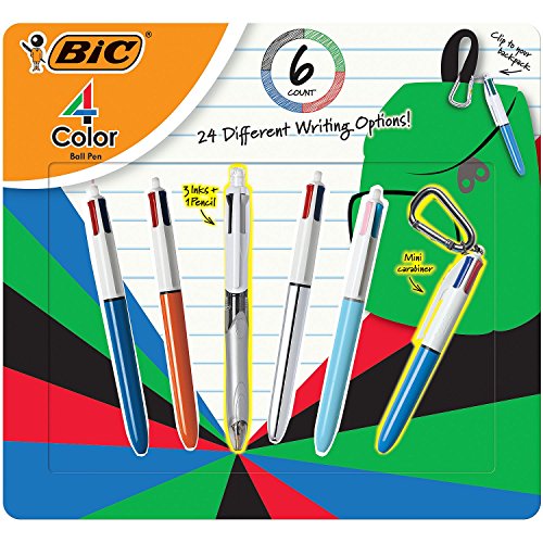 BIC 4-Color Ball Pen Pack, Assorted Colors, 6 Count