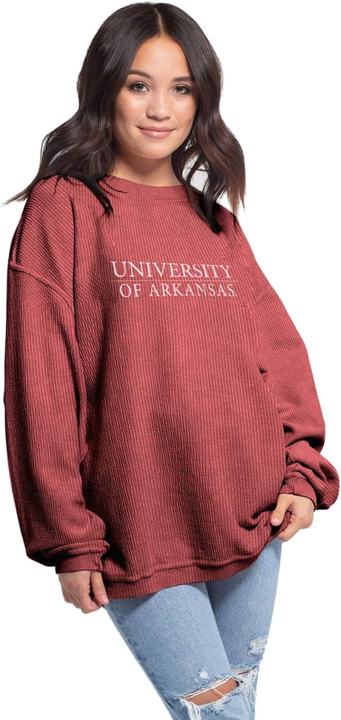 chicka-d Arkansas Razorbacks Women's Corded Crew Sweatshirt Crimson, X-Large