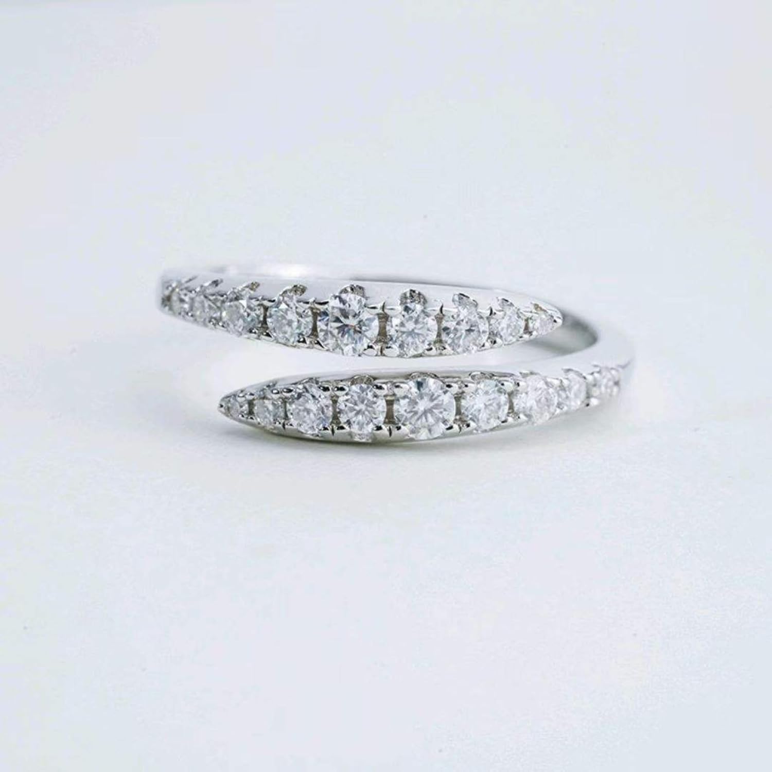 HANDMADE Round Cut Moissanite Bypass Toe Ring in Sterling Silver, 14k White Gold Plated, Adjustable Size for Daily Wear