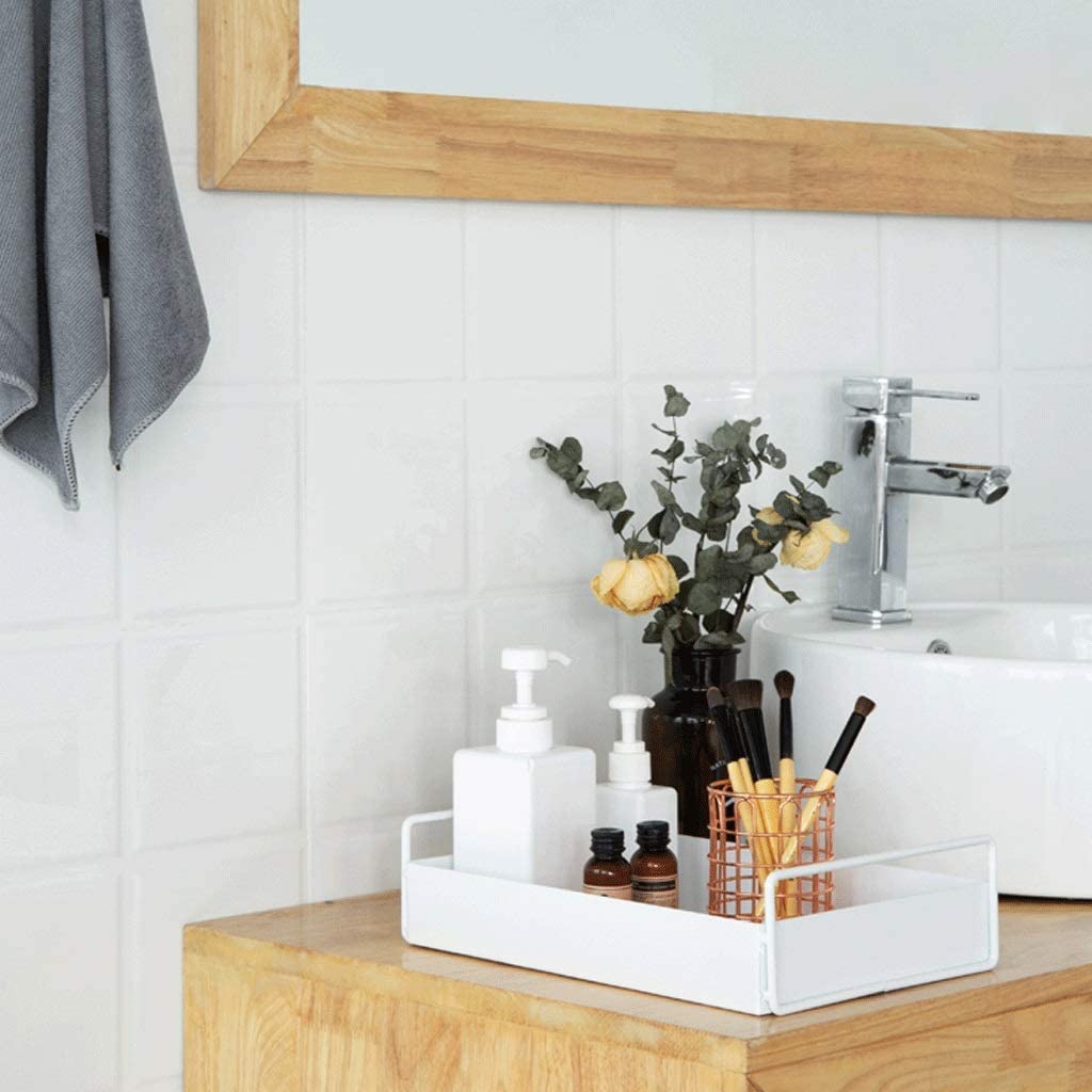Bandejas Bandeja de baño, estante de almacenamiento para encimera de cocina, mesa de centro blanca con asas, bandeja de tocador, organizador de cosméticos, bandeja de almacenamiento Multifunción
