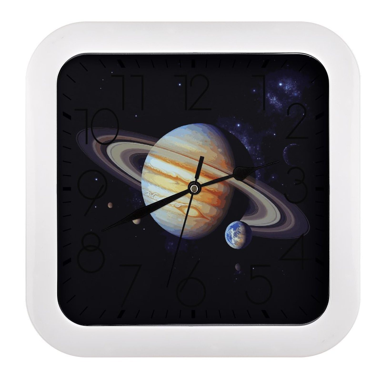 LDGSUPH Planet Jupiter Wall Clock Silent Non-Ticking Modern Clock Personalized Vintage Square Clocks for Travel Office Kitchen Home Decorative Clocks 10.2 Inch