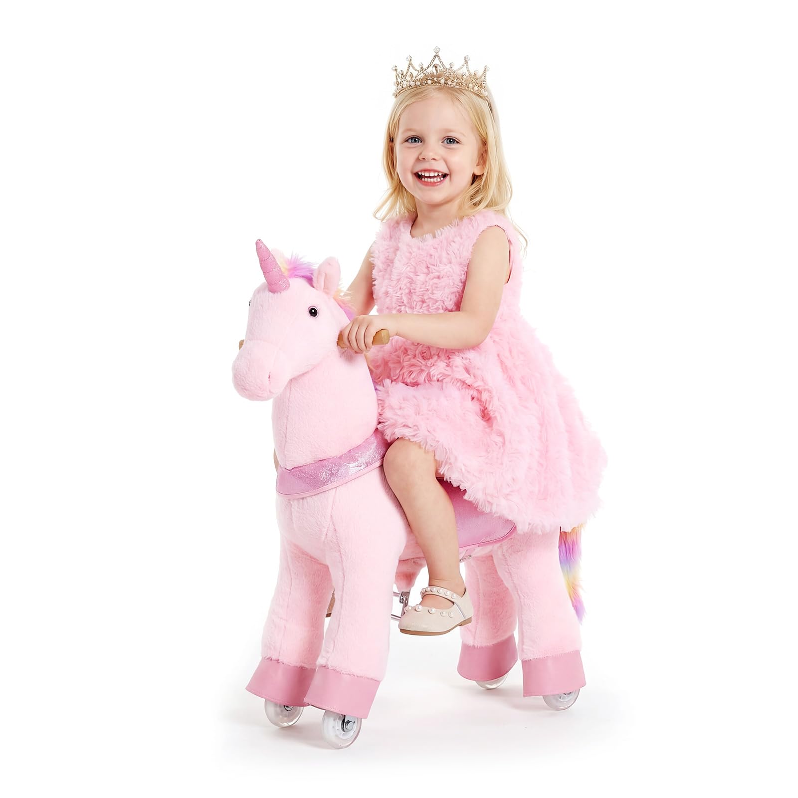 VEVOR Ride On Horse, Riding Pink Unicorn Toys for Kids, No Battery Required, Smooth Wheels with Anti-Roll Stop Ring, Upgraded Raised Seat, Handles, Pedals, 110 lbs Max Load Capacity for Ages