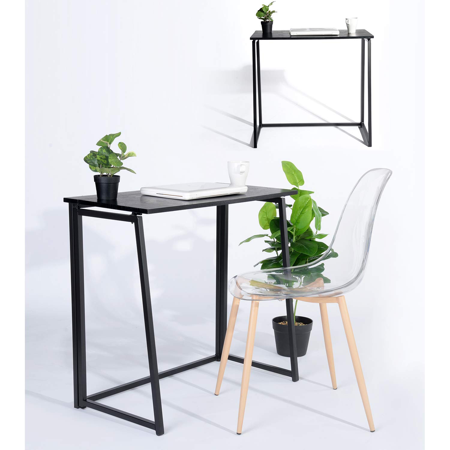 MEUBLE COSY Tavolo Pieghevole Scrivania Portatile Postazione di Lavoro per Computer Soggiorno Ufficio Piccoli Spazi, Facile da Montare, Struttura in Metallo, Nero