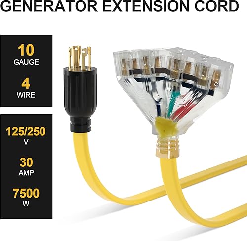 Miniatura 5 de ACKING Cable de bloqueo para generador NEMA L14-30Cuatro 5-20R de 30 amperios, cable de calibre 10 de 4 clavijas para cable doméstico, adaptador de