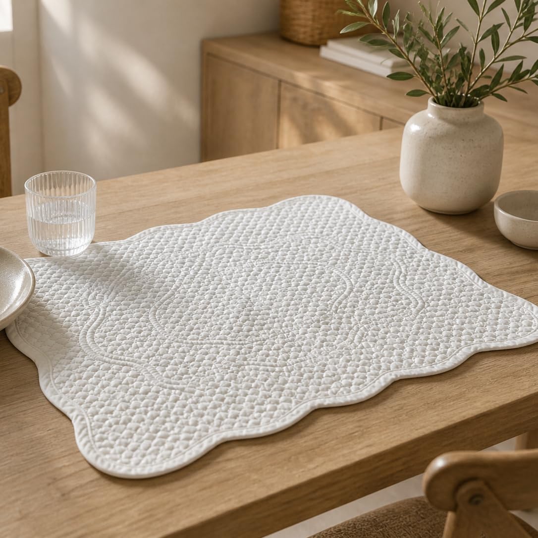 6er-Set gepolsterte Baumwoll-Tischsets waschbar 33x46cm, Weiß