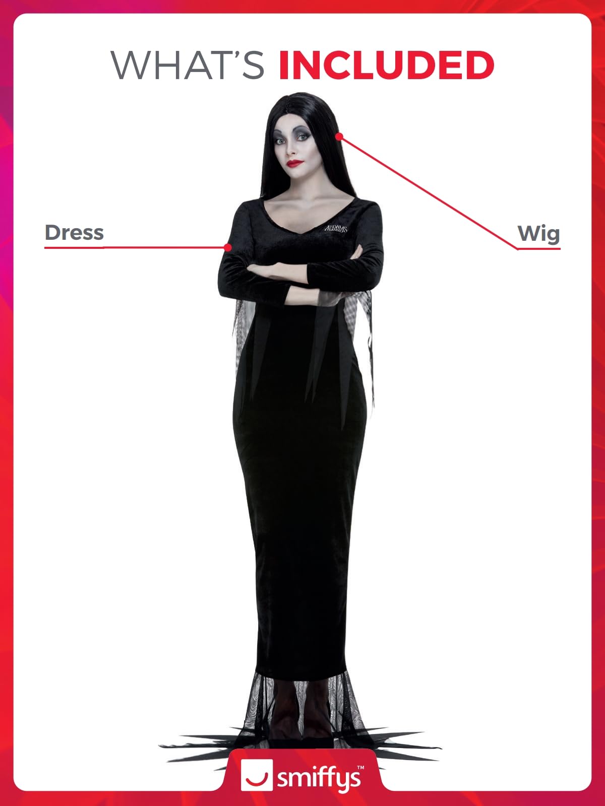 Smiffys Damen, Offiziell Lizenziertes Addams-familie Morticia, offiziell lizenziertes Addams-Familie Morticia (1er Pack)
