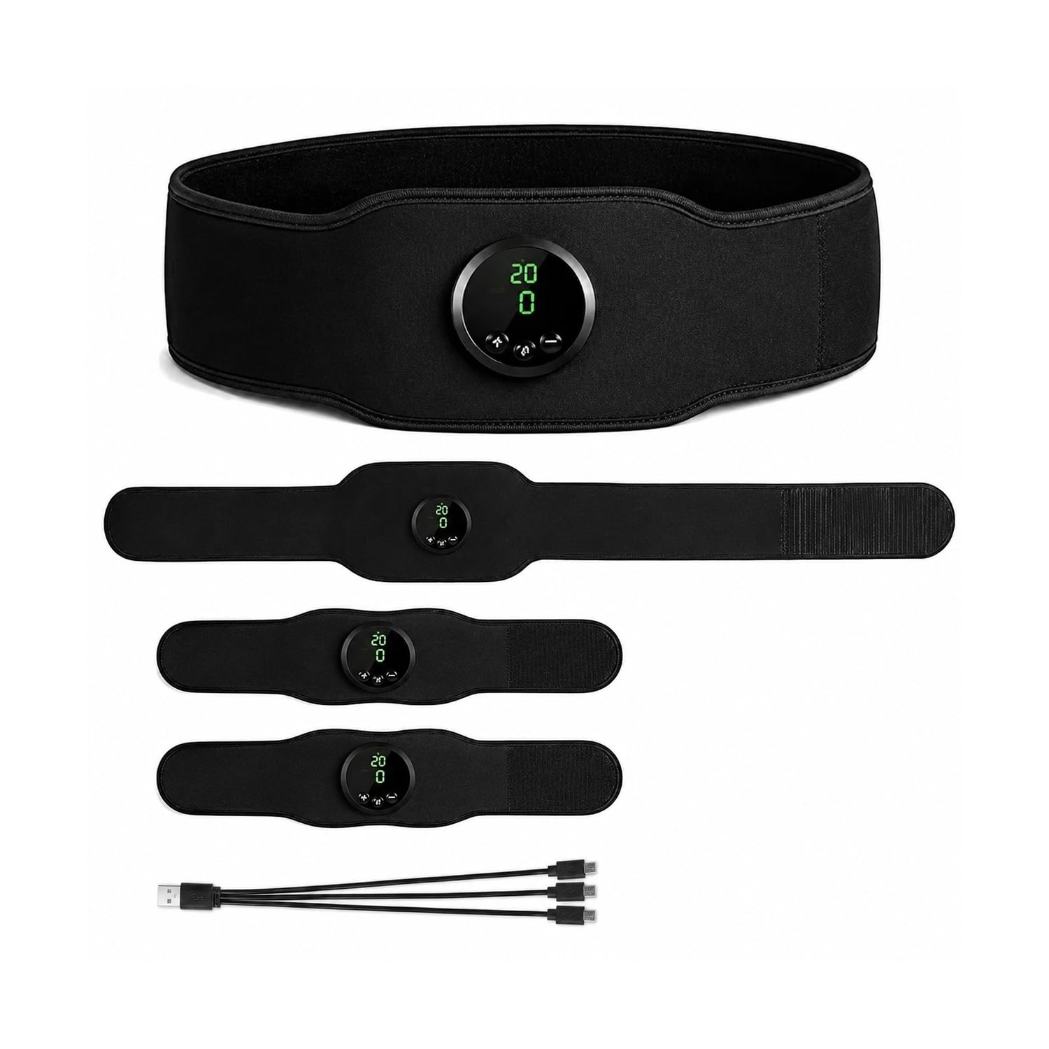 cinturón EMS Abdominal 3 Piezas, electroestimulador Muscular con 12 Modos y 19 Niveles de Intensidad, cinturón de Entrenamiento para Abdomen, Brazos, piernas y glúteos, para Hombre y Mujer