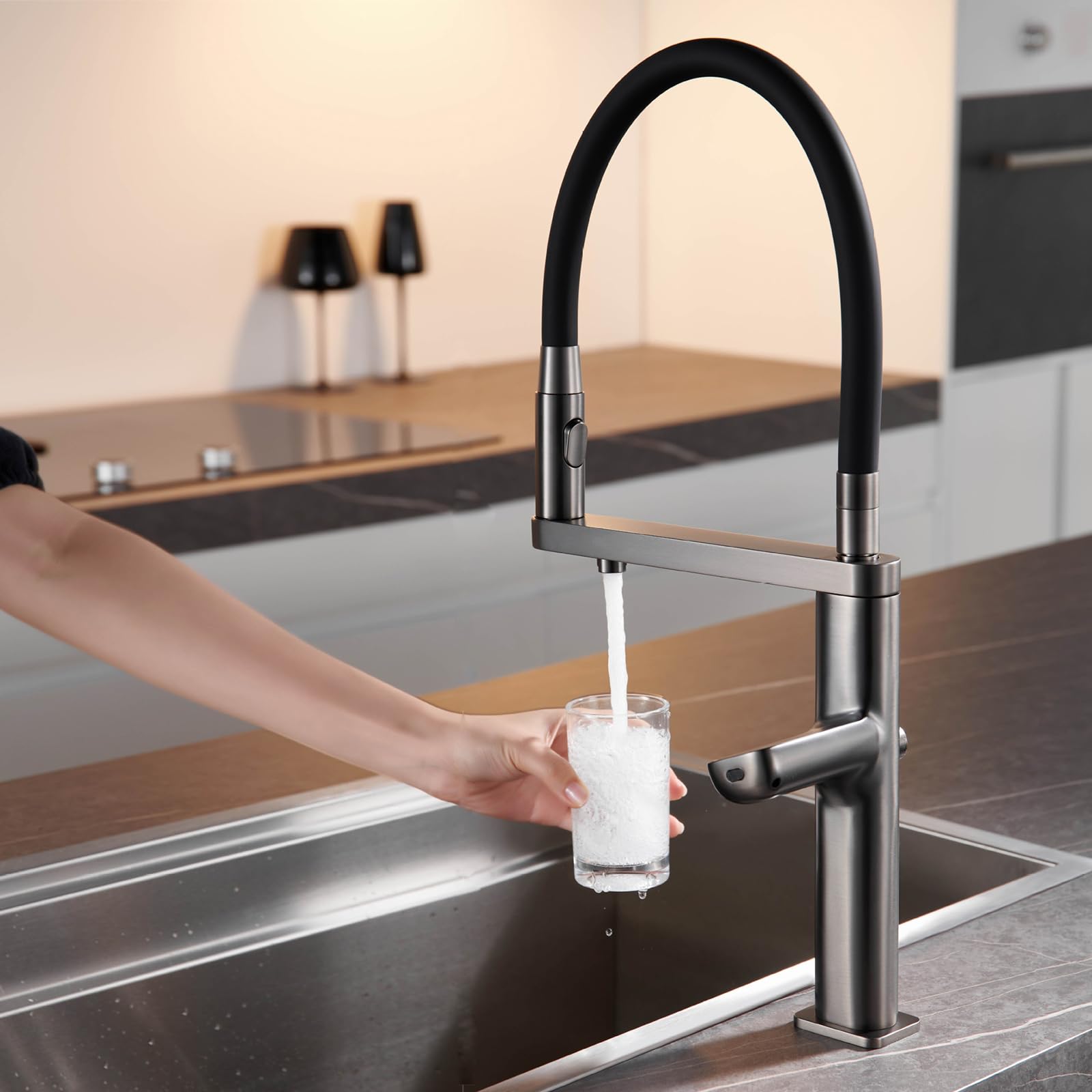 XJTNLB Grifo Cocina Osmosis Extraible Grifos de Cocina Fregadero Monomando Grifo Cocina con Osmosis 2 Modos de Rociado Grifo Cocina 3 Vias Latón, Gris