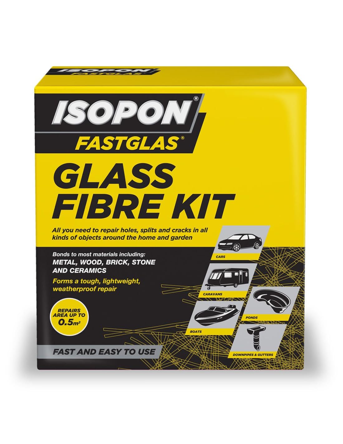 U-POL Isopon Fastglas Large Glass Fibre Kit Include Mixing Cup & Protective Gloves Create/Construct/Repair GRP Fast Curing