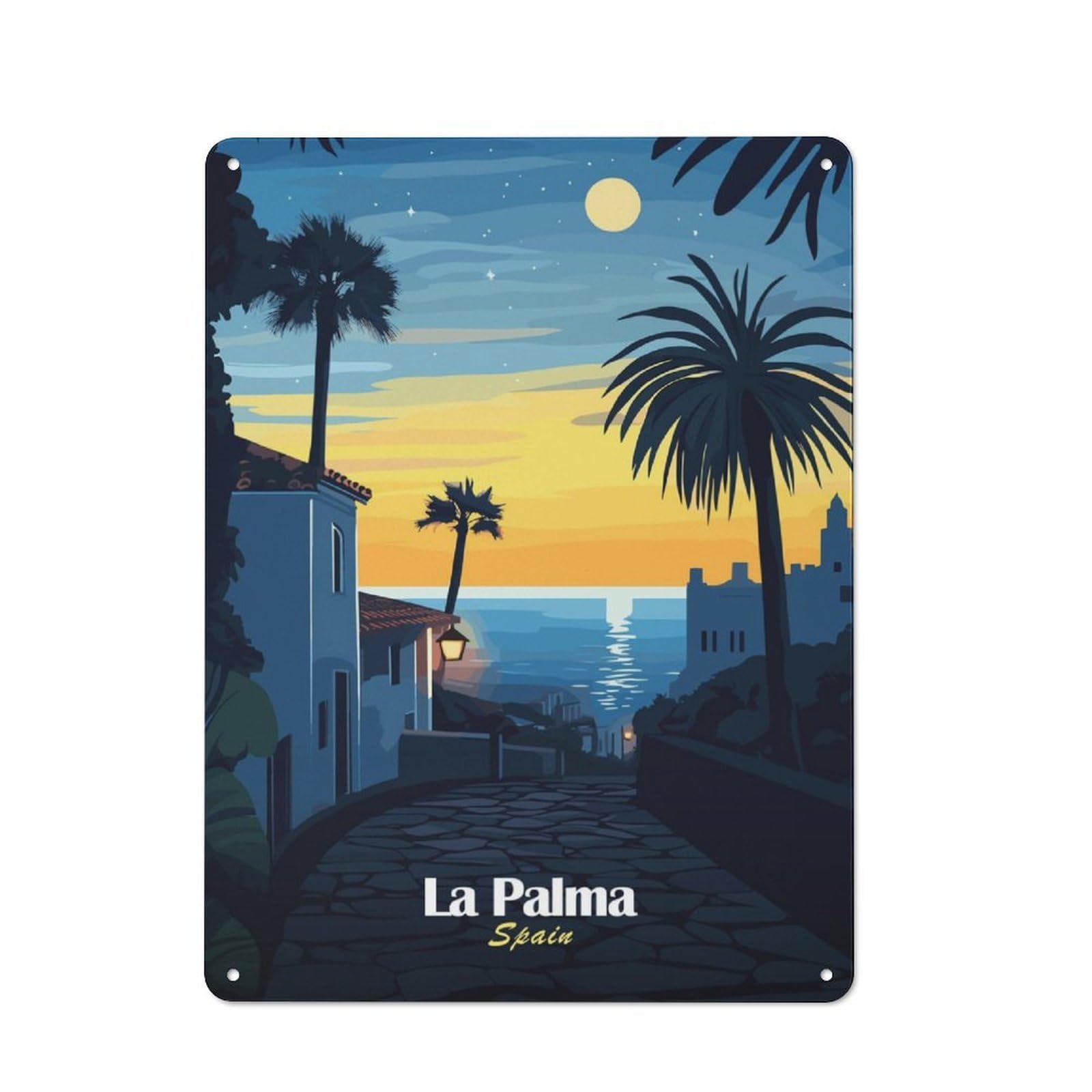Junmoney La Palma Sunset Industrial-Style Metal Plaque 40X30cm For Hallway Wall, A Winter Wall Decor Update For Hallway Decor Lovers