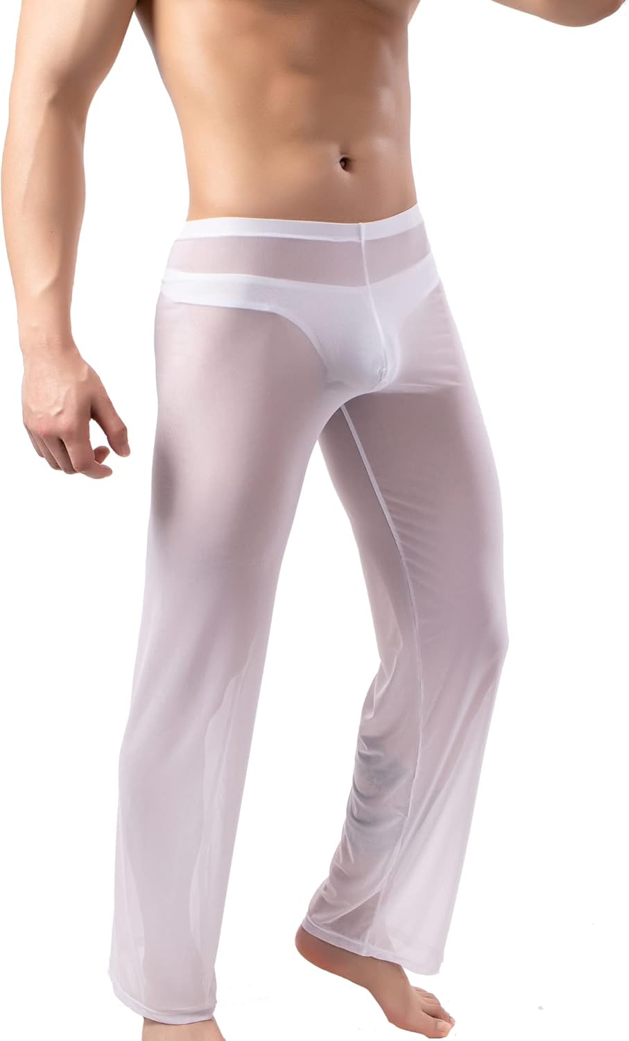 WINTOFW Men's Mesh See Through Pajama Breathable Long Pants Sleep Lounge Nightwear Homewear Bottoms