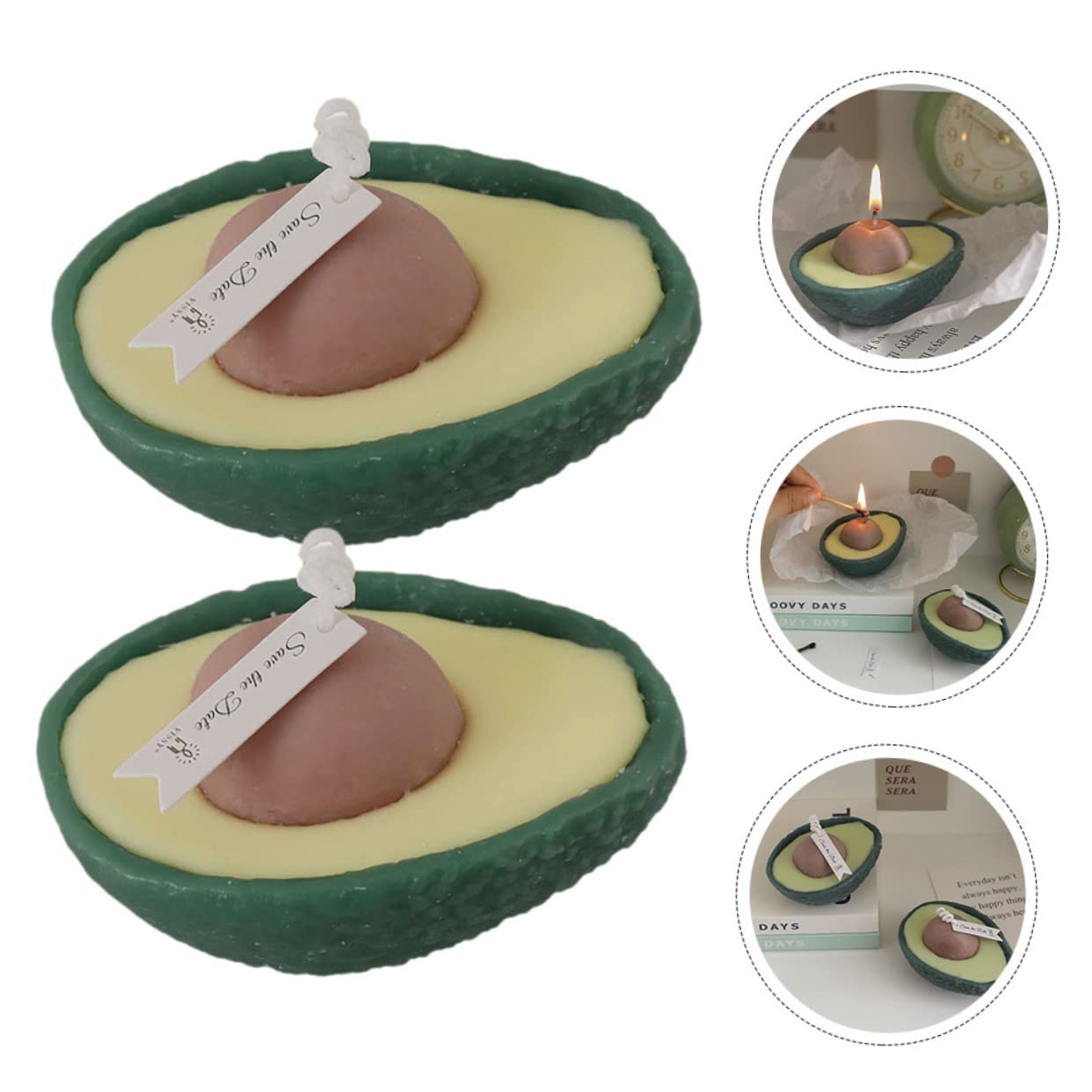 CALLARON Candela Profumata All’avocado 2 Pezzi, Verde, senza Fumo, Lunga Durata, Decorazione per Camera da Letto e Casa