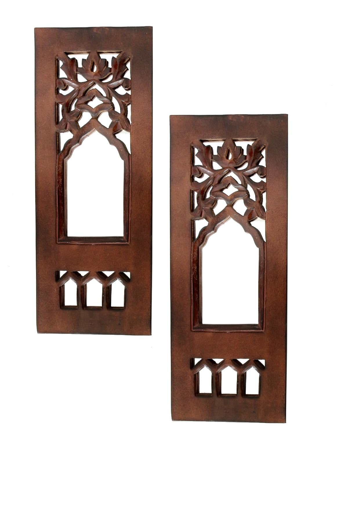 Classic Crafts Wooden Wall Hanging Jharokha Inside Mirror Set of 2, Wooden Wall Panel, Framed (33X13 Cm, Natural) (Rectangular) (Brown)-image-3