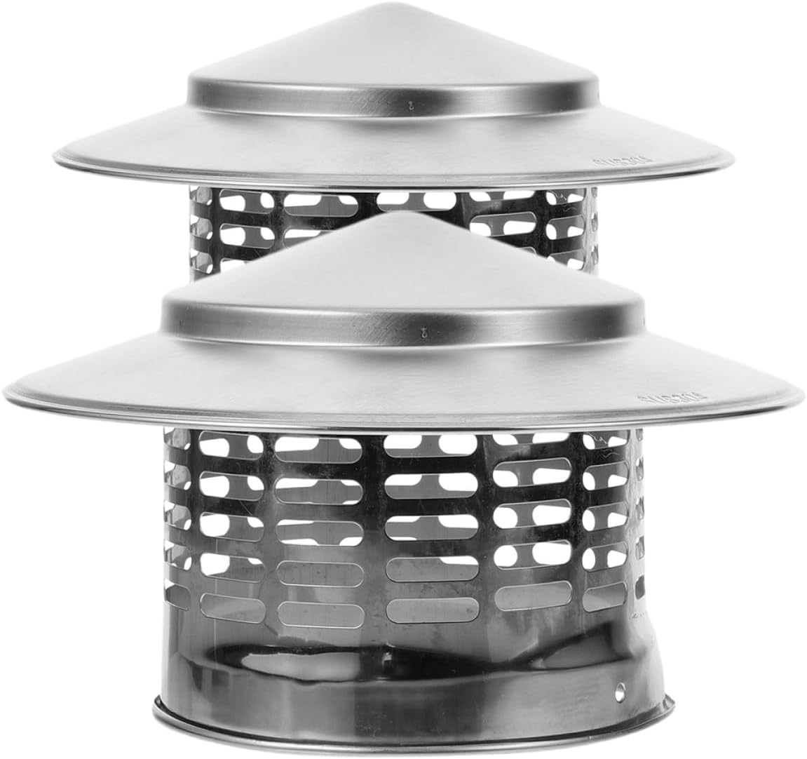 2pcs Stainless Steel Chimney Rain Caps with Flue Cowl Vent Cover for Roof Pipe Ventilation Outdoor Stove Fireplace Accessories