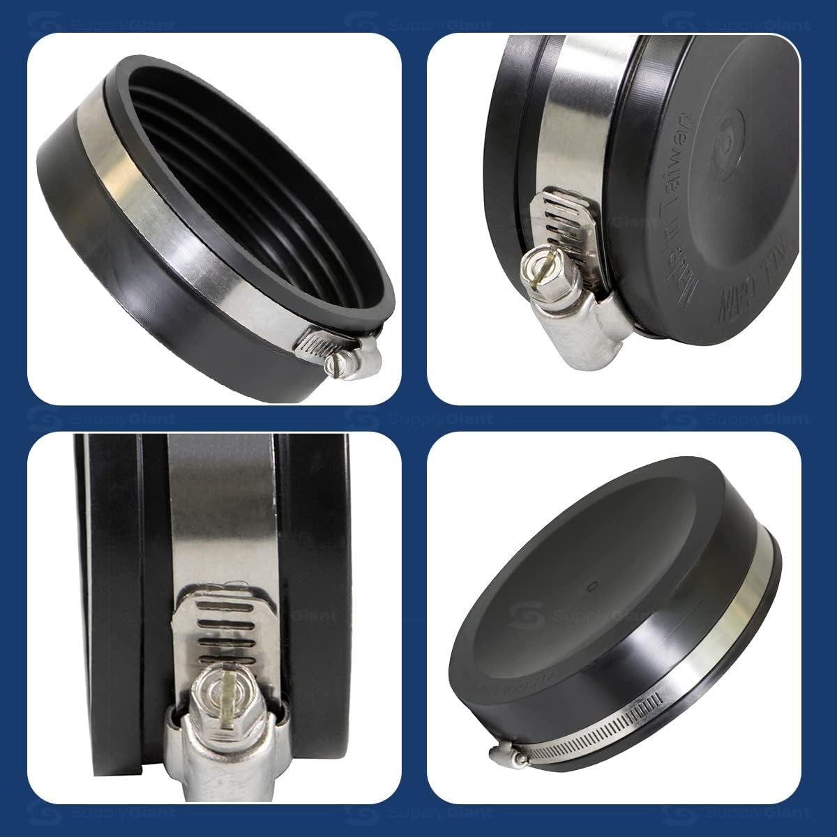 Supply Giant 12IFC Flexible Pvc Pipe Cap with Stainless steel Clamps, 12-3/4" Inner Diameter for 12" Nominal Pipe, Black