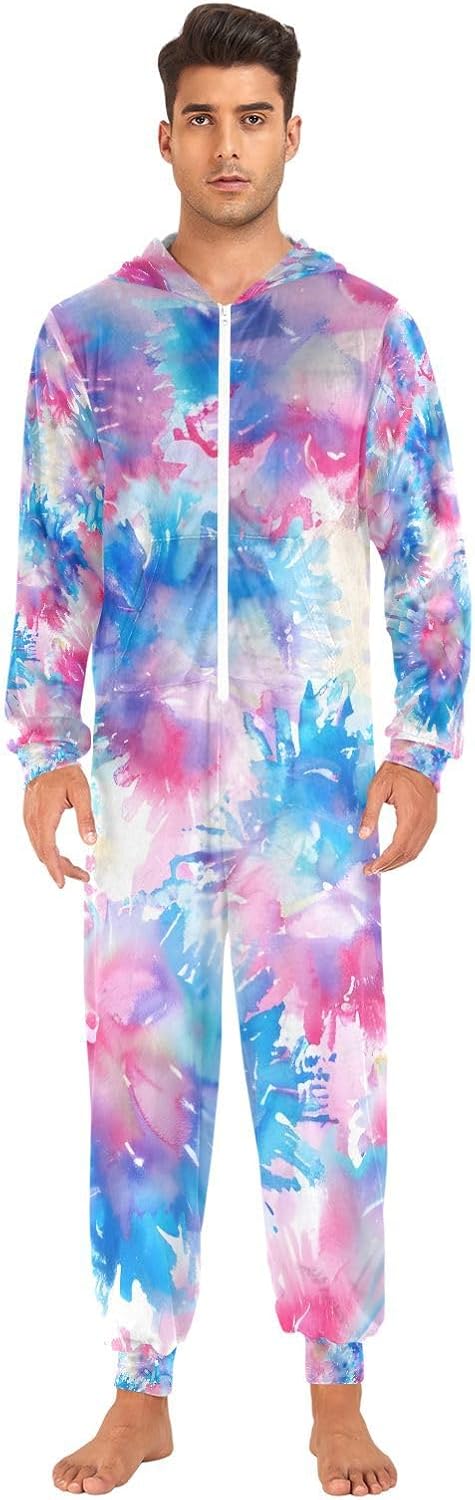 Purple Tie Dye Marble Unisex Adult Onesie Pajamas Comfy One Piece Costume Jumpsuits Novelty Sleepwear Homewear for Men Women
