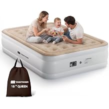 Queen Air Mattress with Built in Pump,18" Raised Blow up Air Bed,3 Mins Quick Self-Inflation/Deflation, Inflatable Mattress for Camping/Home/Guests/Travel