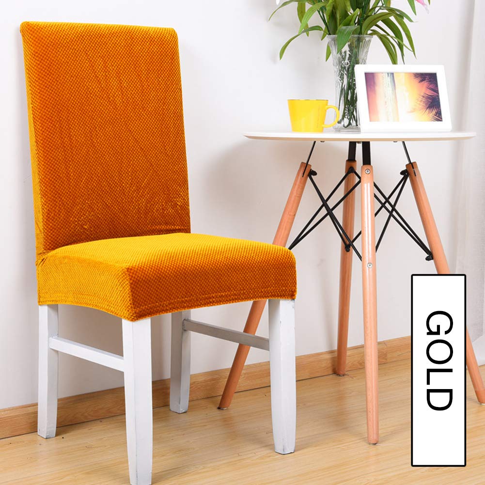 Monba2PCS Thick Chair Cover Stretch Jacquard Gold Velvet Dining Chair Covers Removable Washable Chair Slipcovers,High Back,Gold