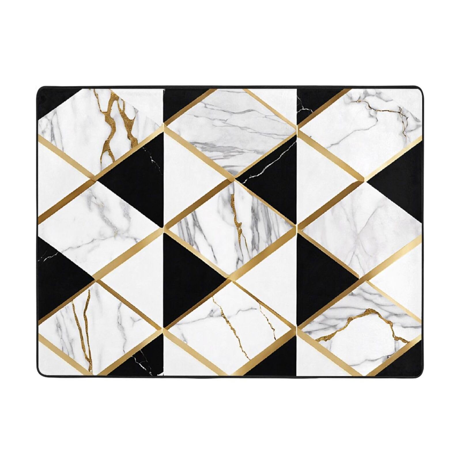 Tapis moderne antidérapant marbre noir et blanc 160x121