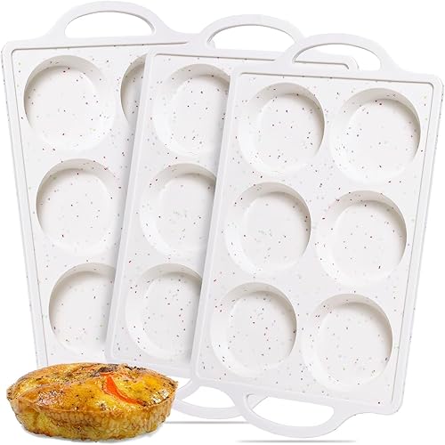 Molde superior para magdalenas con marco reforzado de metal, moldes de silicona para huevos para sándwiches de desayuno, bandeja redonda de 3