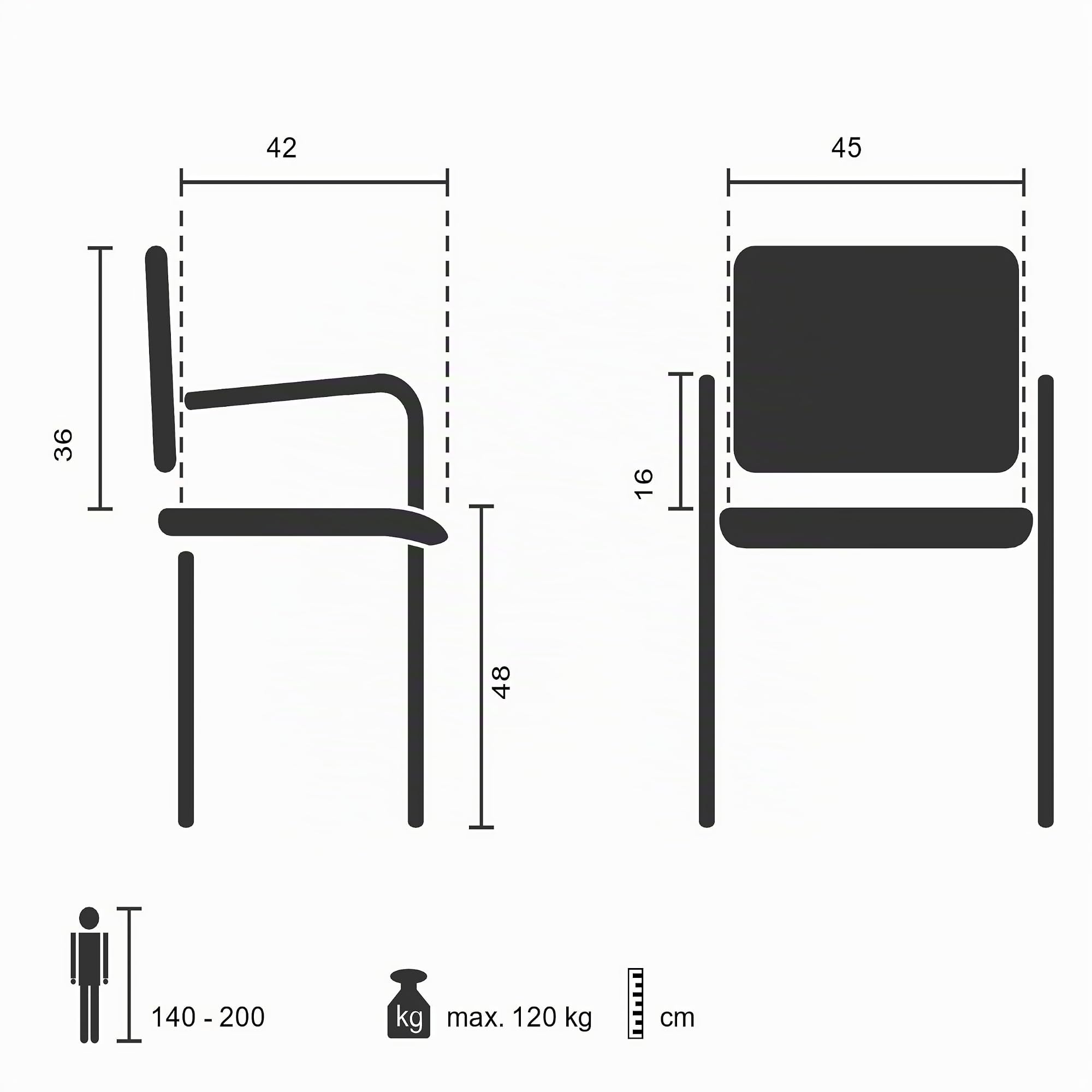 hjh OFFICE 704340 XT 650 Chaise de conférence rembourrée et empilable en Plastique et métal Noir 84 x 55 x 42 cm