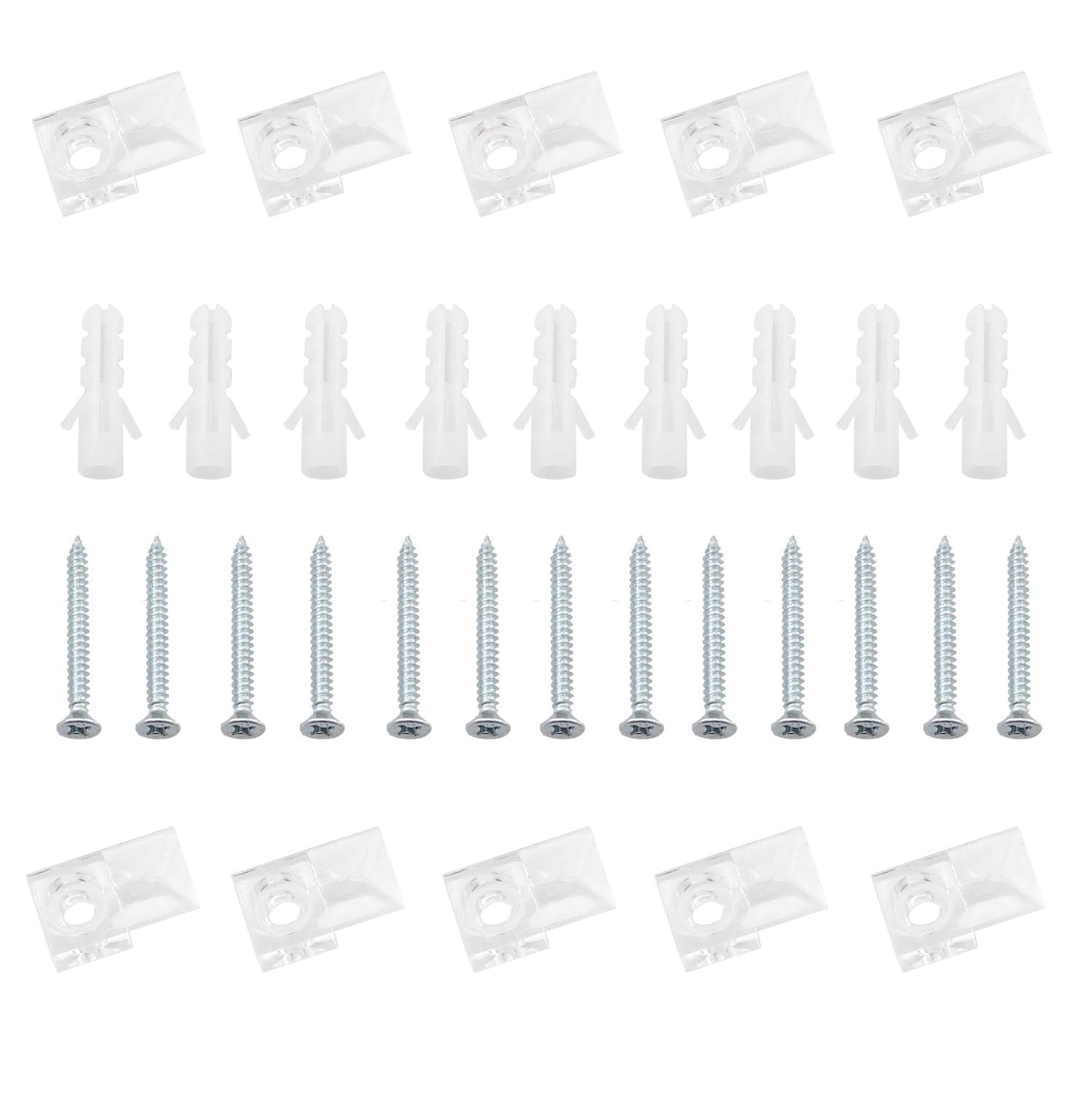 DZS Elec30set Frameless Mirror Clips Transparent Installation Clamps with Screws and Anchors for Wall Cabinet Doors and Glass Brackets