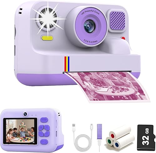 Cámara de impresión instantánea para niños, regalos de cumpleaños de Navidad para niñas y niños, cámaras de impresión digital instantánea HD 1080P