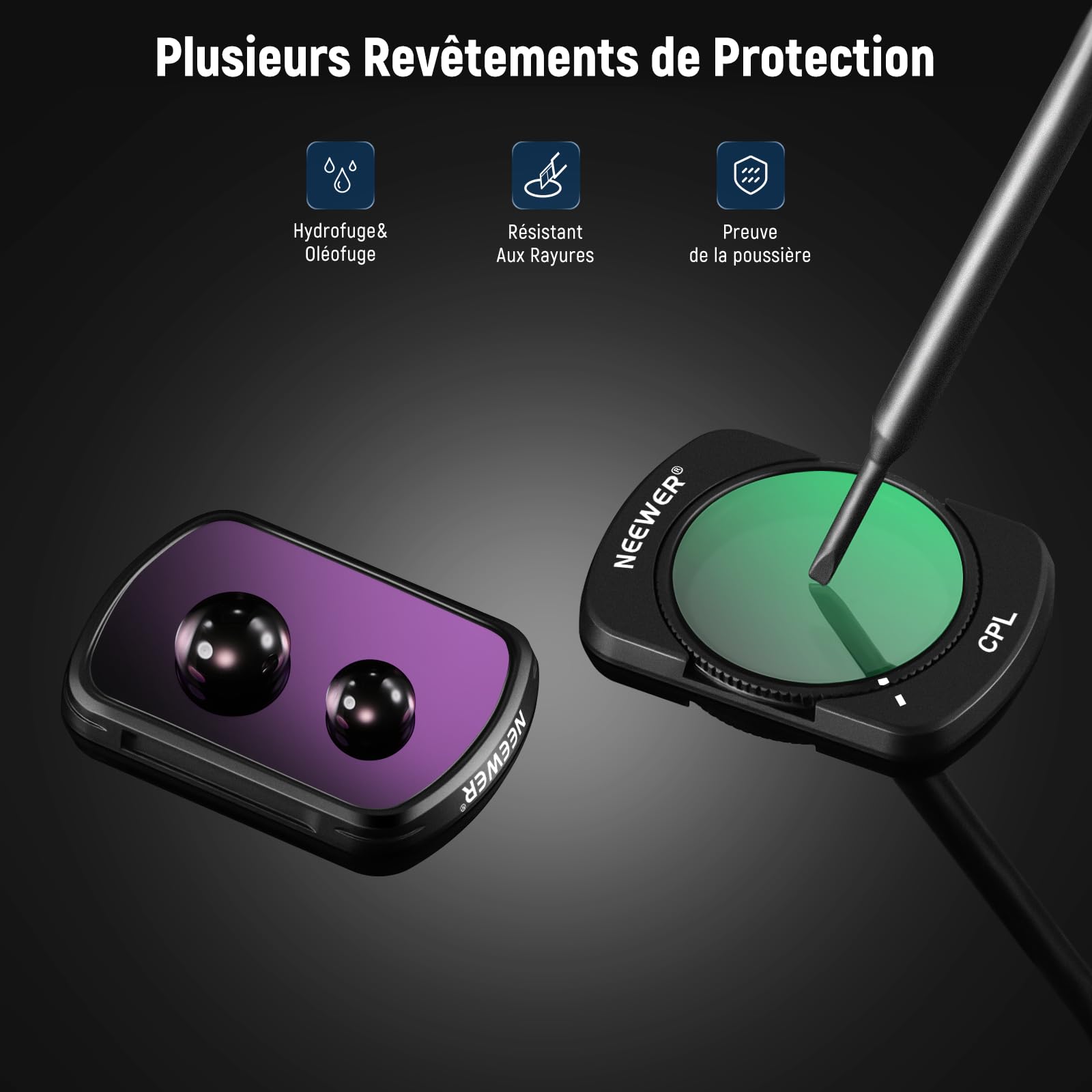 NEEWER Kit de filtres magnétiques ND&CPL compatible avec DJI OSMO Pocket 4&Pocket 3,comprenant 4 filtres à densité neutre(ND16,ND64,ND256&CPL) et polarisants,verre optique HD multicouches