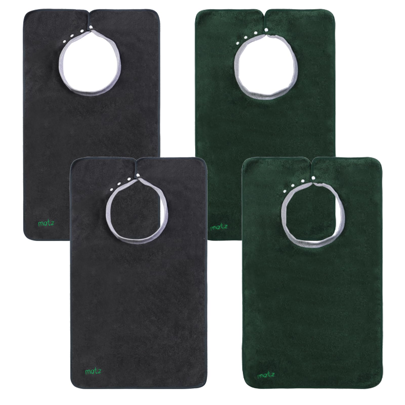 MATZ Adult Bibs Full Coverage Ultra Absorbent Four Cotton Terry Towel Snap-on Bibs with Comfortable Ribbed Neck