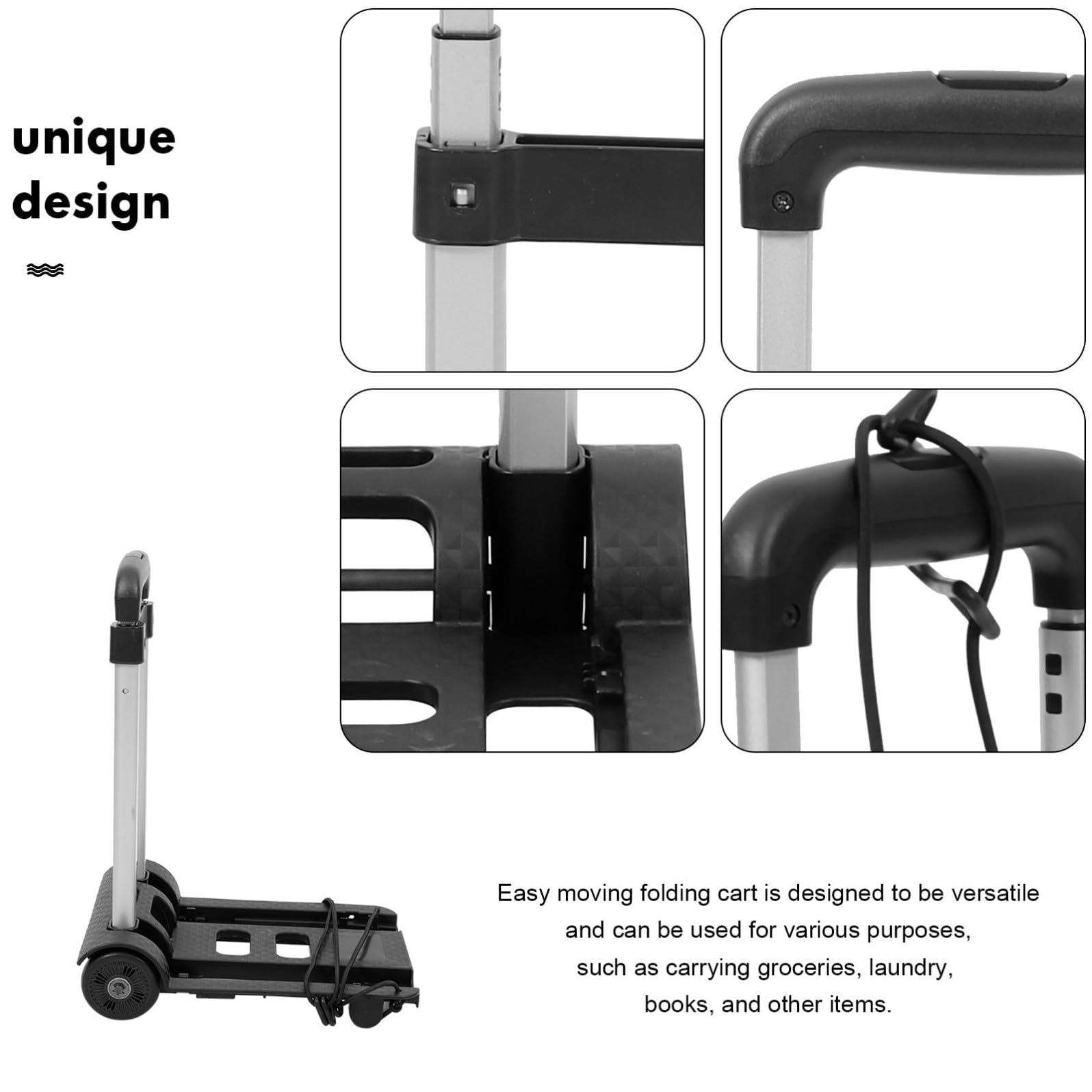 Carrito Plegable Portátil de Mano Negro Dos Ruedas y Ajuste