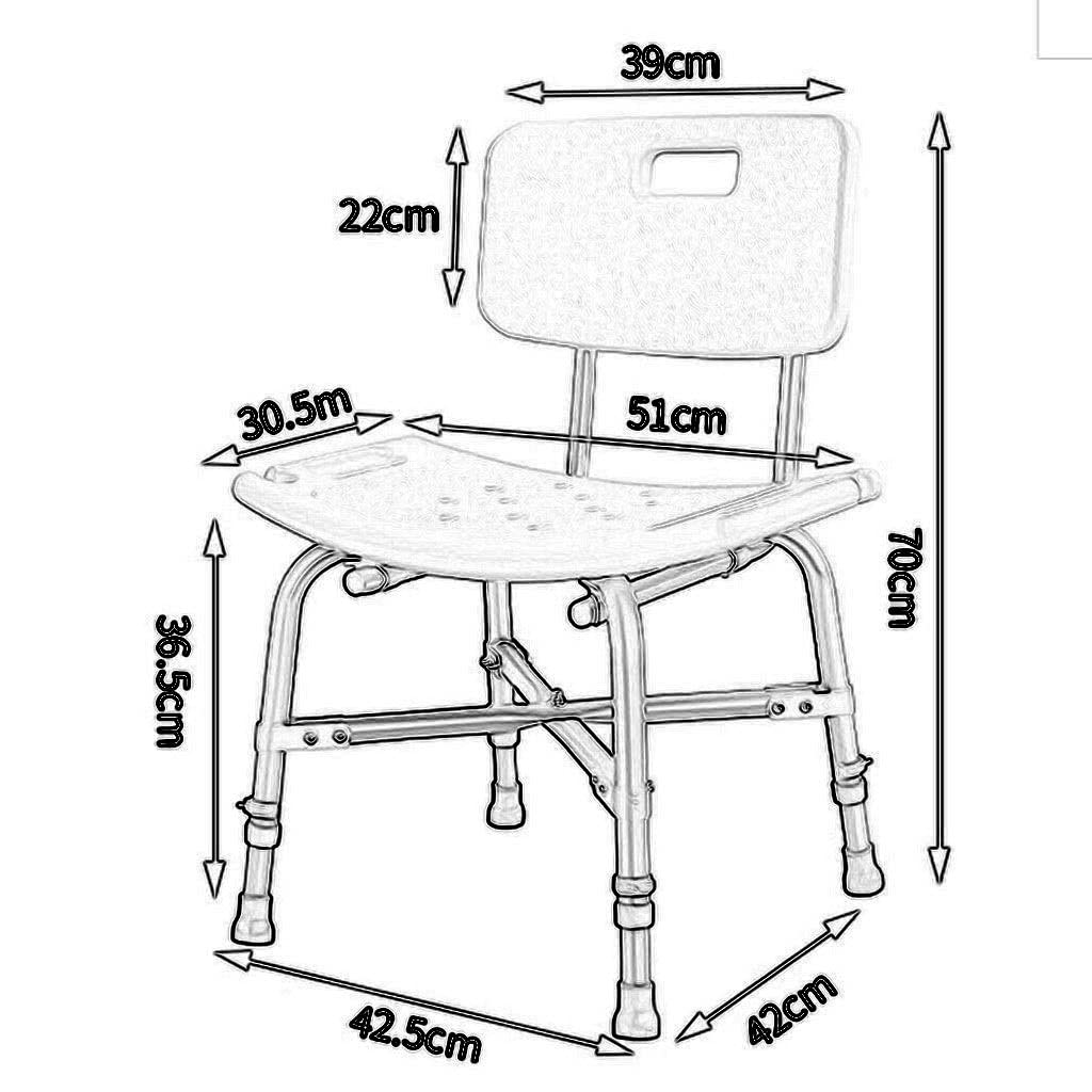 CHEWYNP Asiento de Ducha Reforzado con Respaldo y apoyabrazos Silla de Ducha Antideslizante Taburete de Ducha Aleación de Aluminio Ajustable en Altura