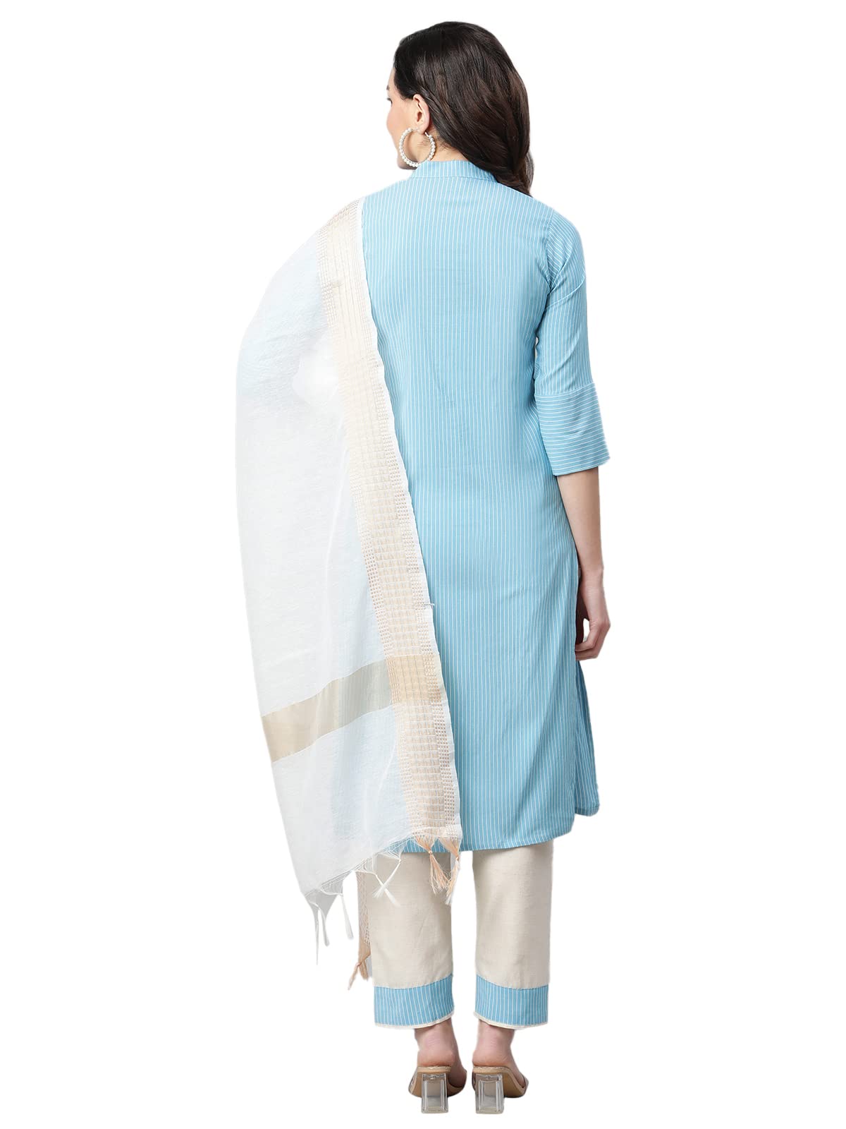 Dhruvi Trendz Women Cotton Blend Fancy Kurta Set Regular Fit Printed (Dt-K2621&P87&D35_Turquoise_S)