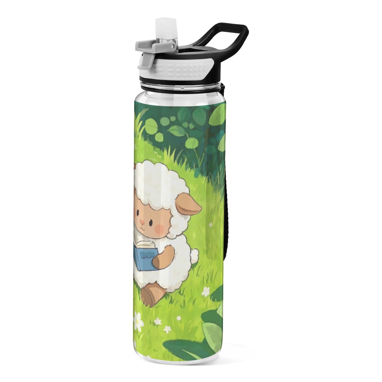Gourde cyclisme Tritan sans BPA blanche 946ml avec paille motif agneau