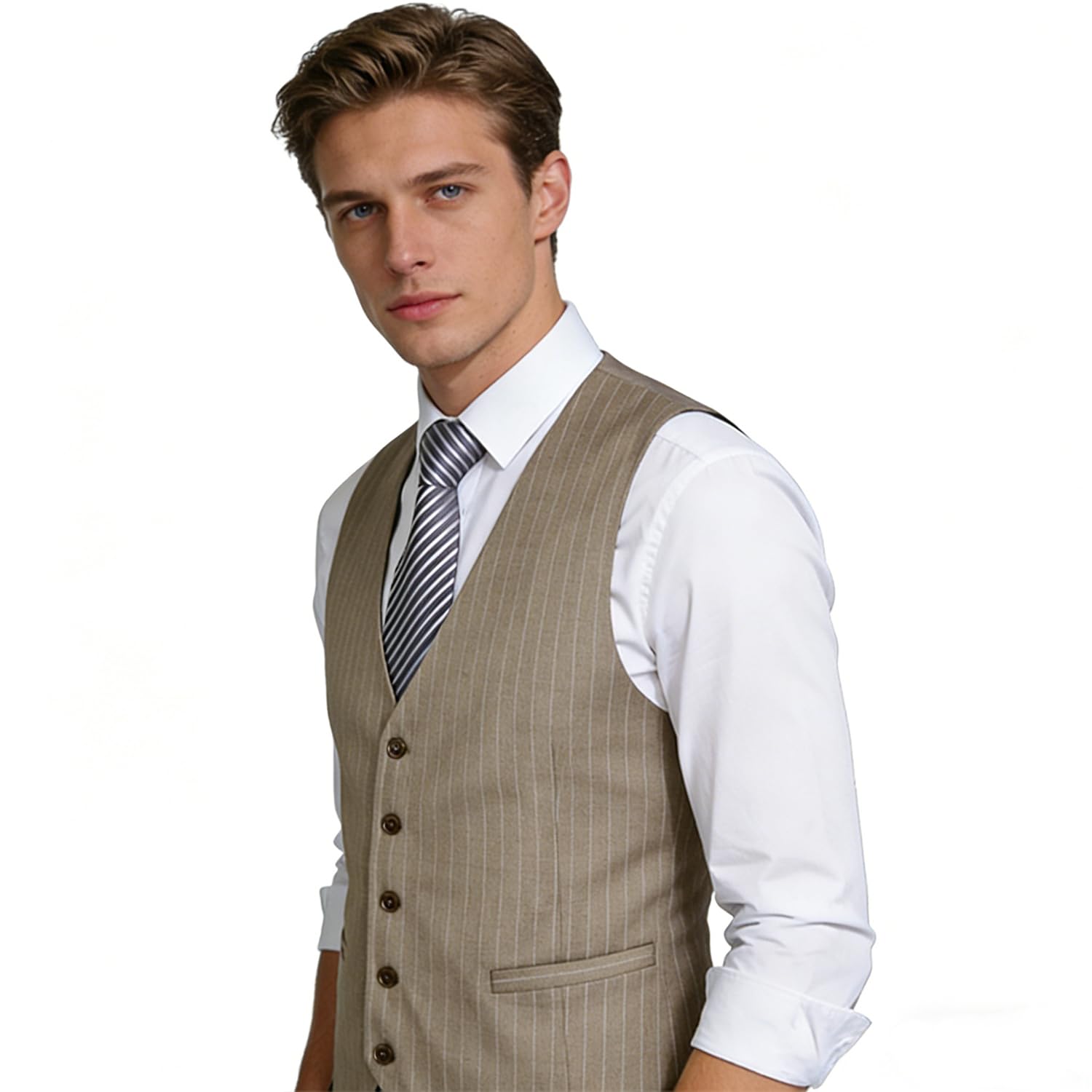 Alizeal Gilet de costume d'affaires à fines rayures pour hommes