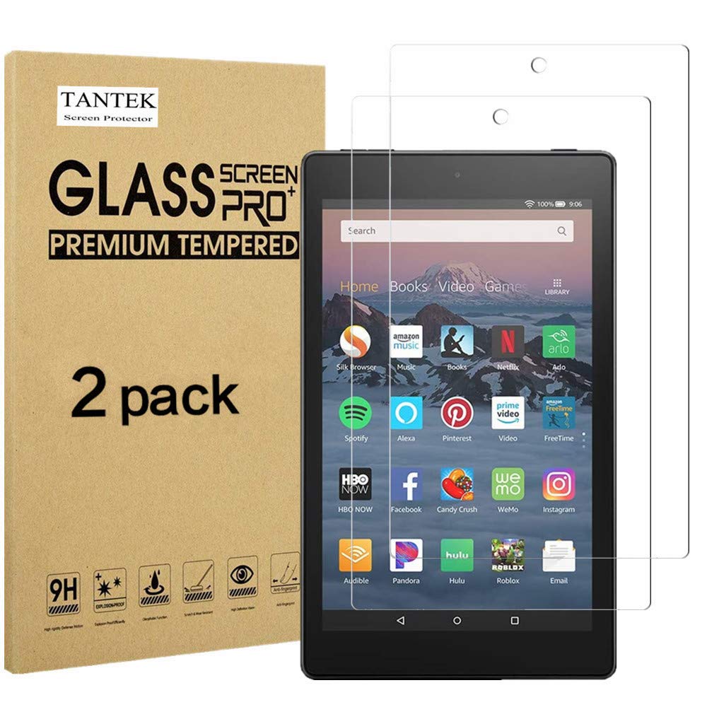 TANTEK2-Pack Screen Protector for Fire HD 8 (2018/2017/2016 Release),8-Inch,Tempered Glass Film,Ultra Clear,Anti Scratch,Bubble Free,Easy Installation