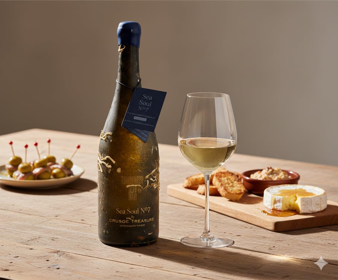 Crusoe Treasure Sea Soul Nº 7 - vino submarino - vino blanco - estuche regalo 1 botella 750ml - cata online gratuita incluida (Verde)