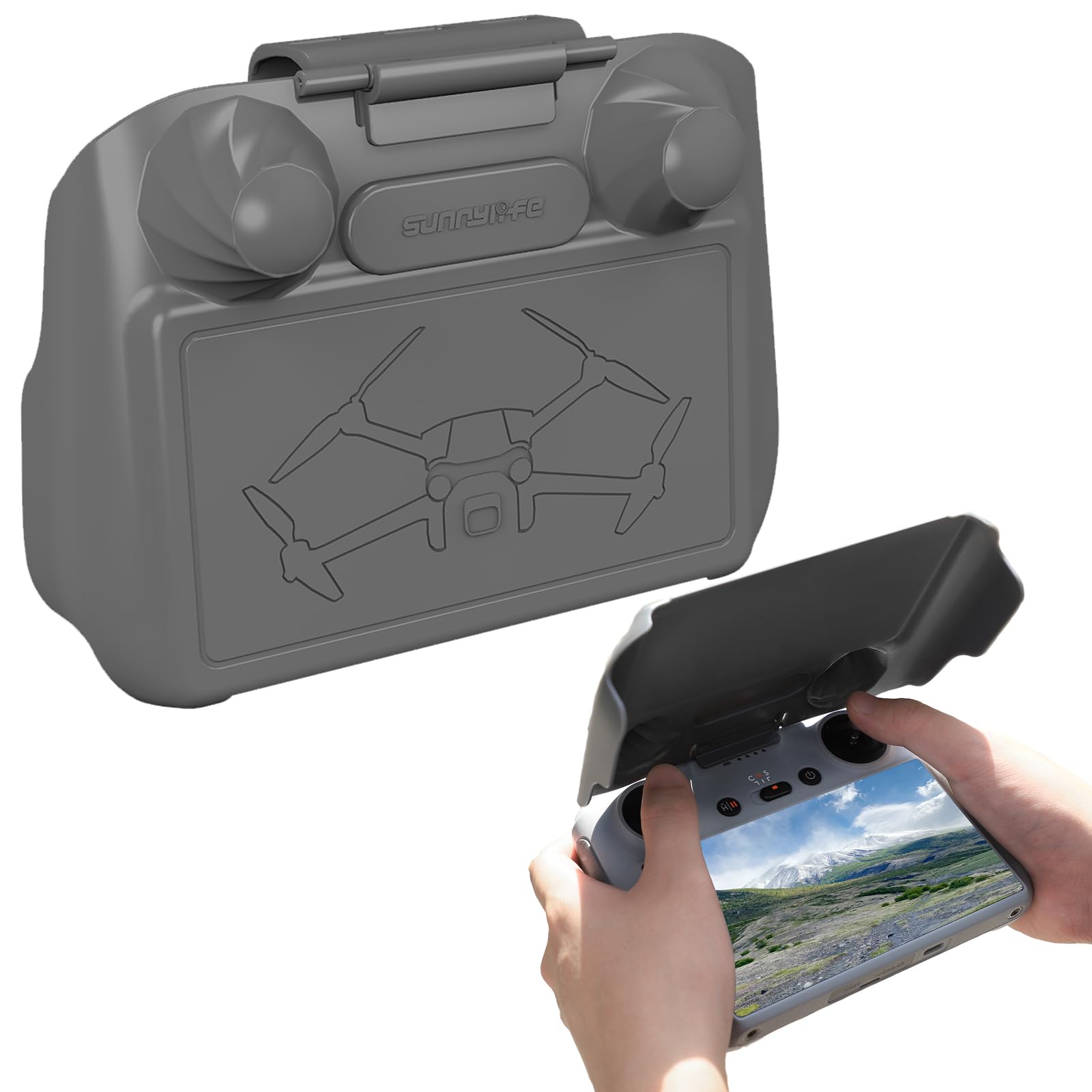 2-in-1 RC Protector Cover Sunshade - Plastic Controller Screen Joysticks Protector Sun Hood Compatible for DJI Mini 3 Pro Drone Accessories (Grey for DJI RC)
