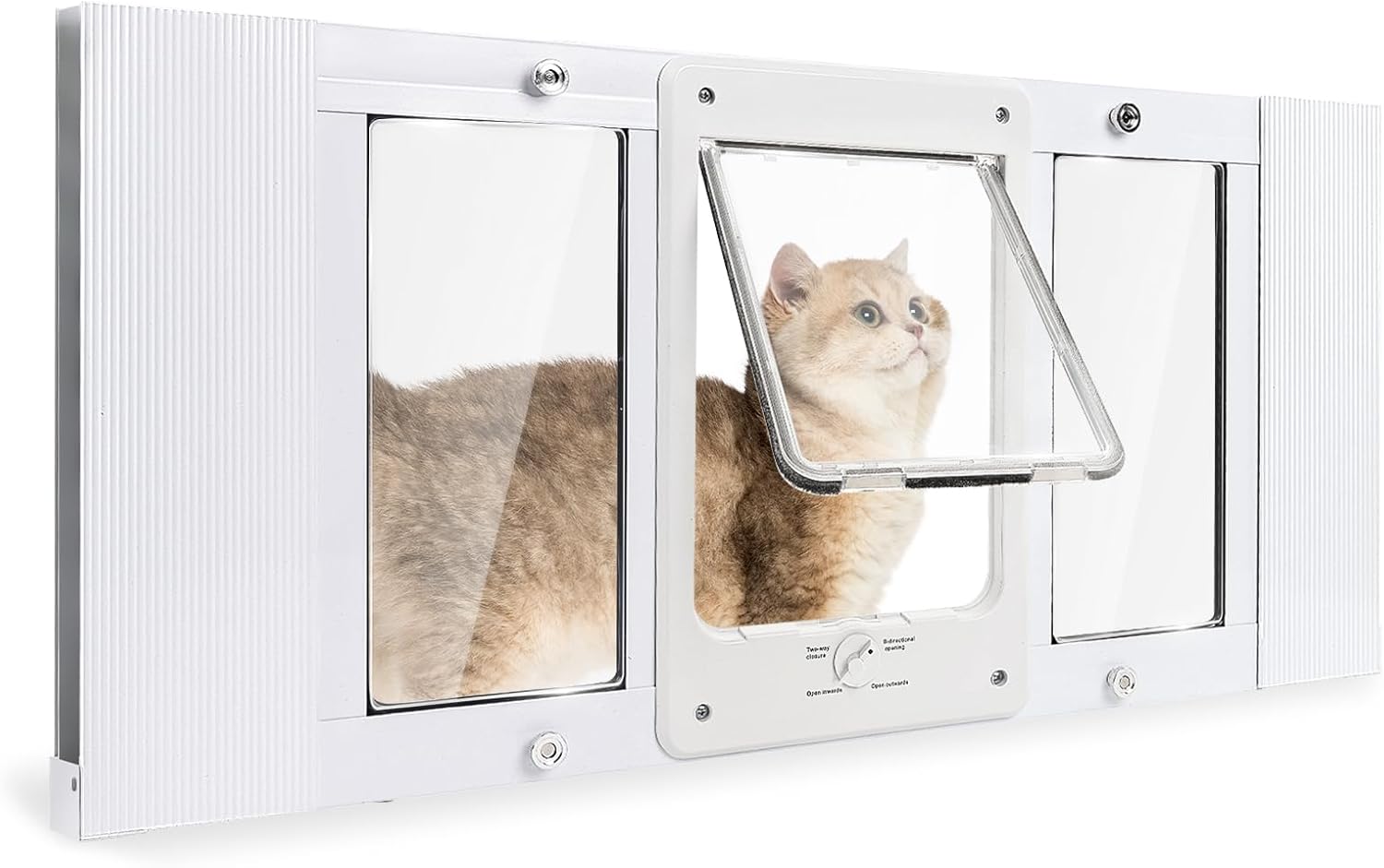 Pet Door for Window, Adjustable Width, Suitable for Window Widths of 33"-38", Flap Size: 7.8" W10.6" H, Quick-Fit Pet Door, Four Locking Mechanisms, Weather Resistant, Cat Door for Window