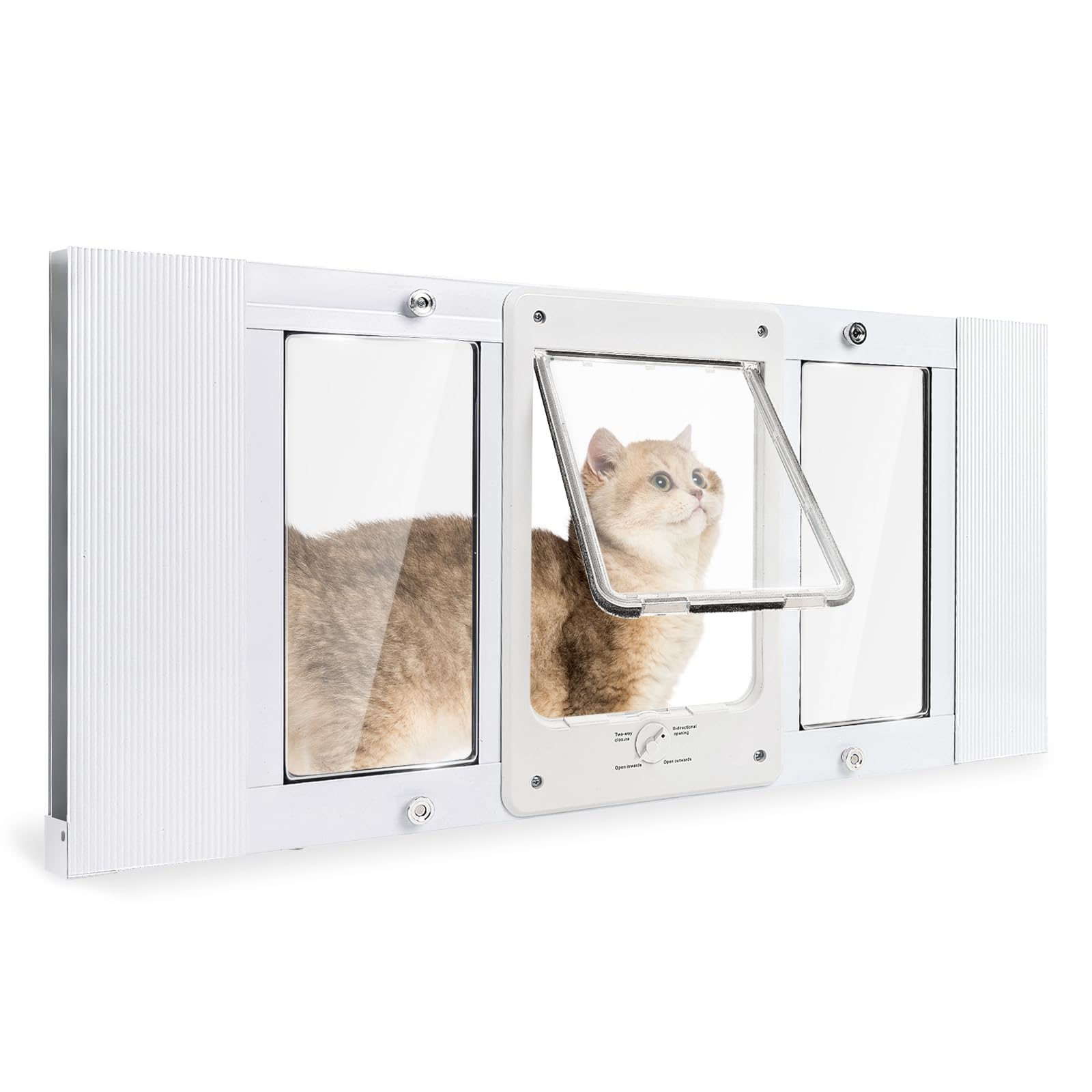 Full-Size Window Pet Door for Cat&Small Dog, Fits 28"-32" Width Windows, Quick-Fit Cat Door Window Insert, 4 Locking Mechanisms, Magnetic Closure Cat Window Door,Aluminum Frame Pet Door for Window
