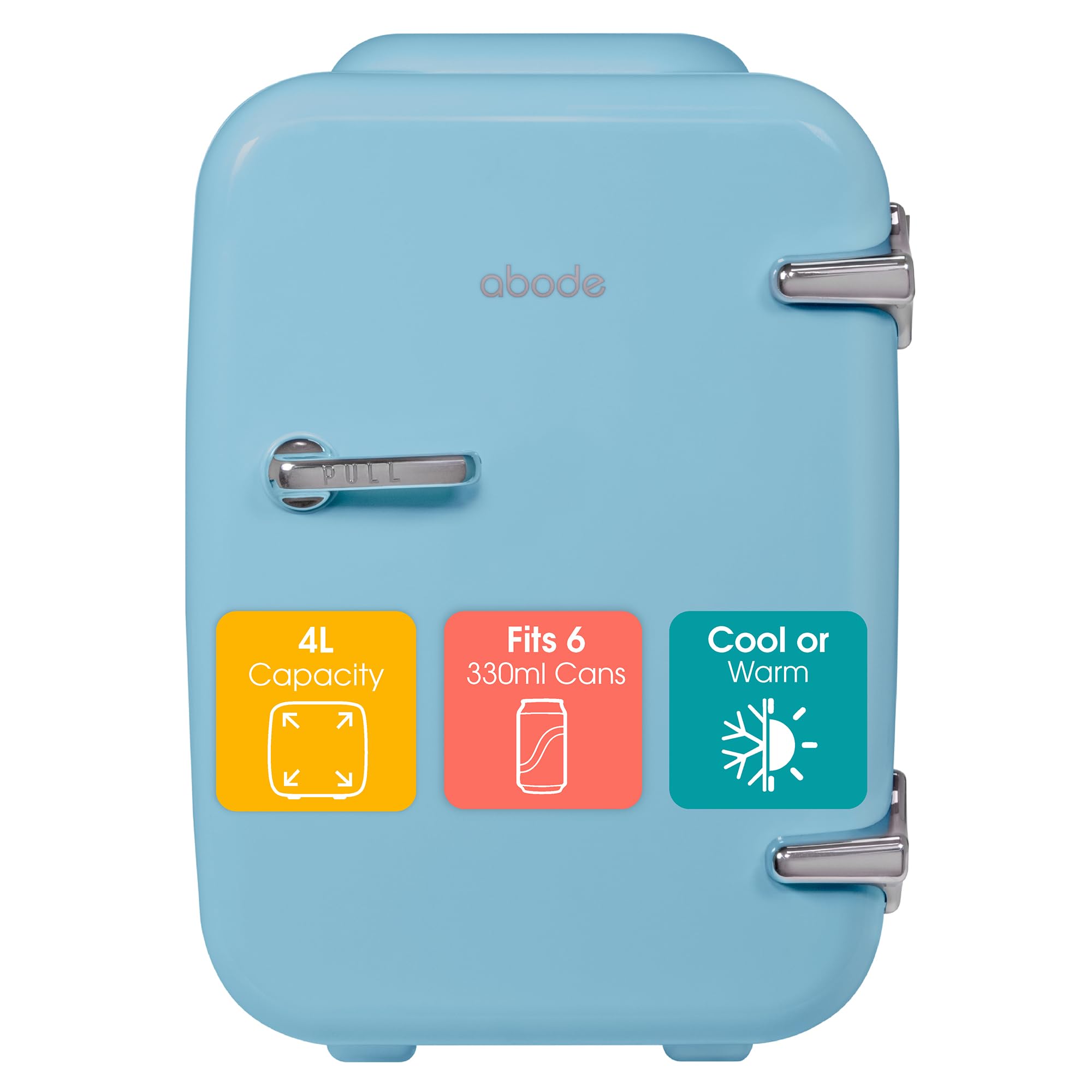 Abode Pink Mini Fridge A4CLR201P 4L/6 Can Portable Thermoelectric Mini Cooler & Warmer for Drinks, Cosmetics/Makeup/Skincare, AC/DC Power, Retro Style, For Bedroom, Home, Caravan, Car — view 11