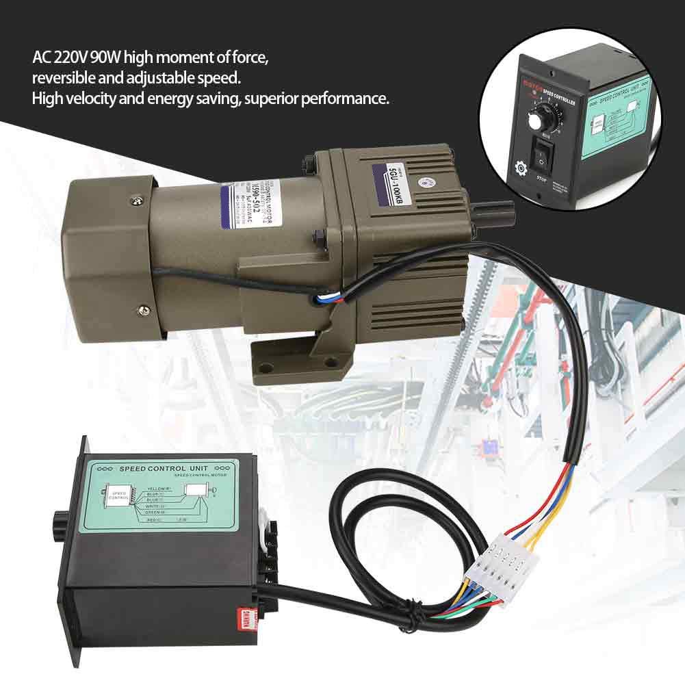 Elektryczny silnik z przekładnią AC220V, M590-502 90~1650 obr/min 90-watowy silnik asynchroniczny jednofazowy silnik z przekładnią o regulowanej prędkości 4 bieguny ze sterownikiem (100 K)
