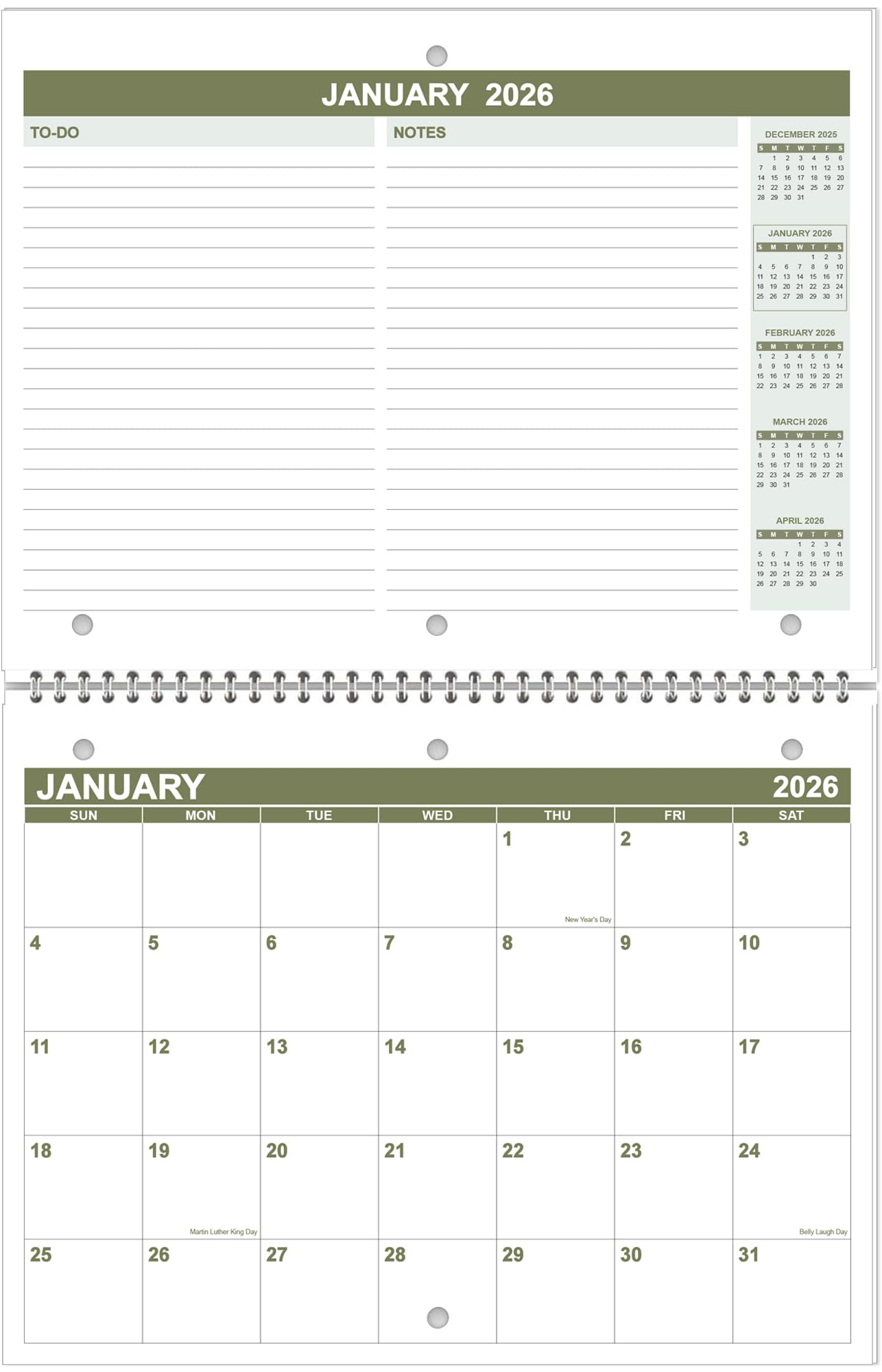 Photo 1 of Calendar 2026 for 3 Ring Binder - Calendar 2026 from January 2026 - December 2026, 12 Months Calendar with Premium Paper, 3-Hole Wall Calendar, 8.5" x 11", Green